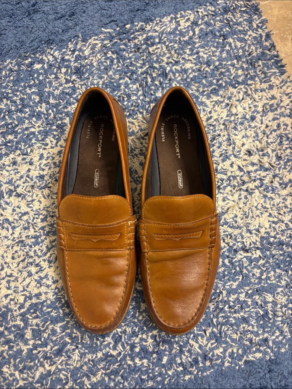 Rockport Men’s Brown Leather Penny Loafers 13 wood stack heel rubber